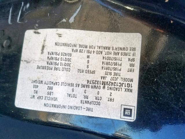 1G1JC1242VM132574 - 1997 CHEVROLET CAVALIER B BLACK photo 10