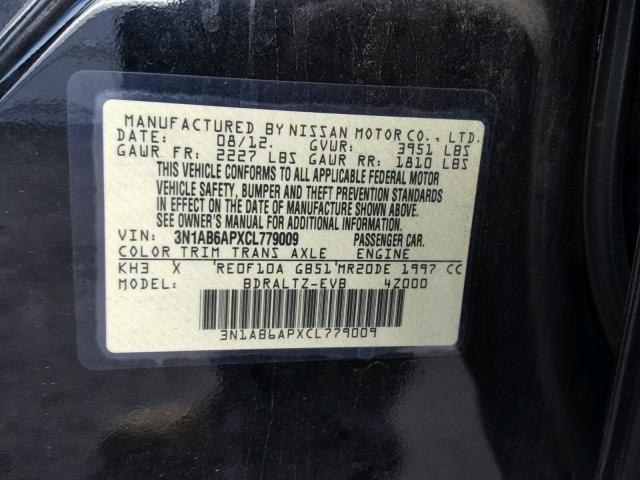 3N1AB6APXCL779009 - 2012 NISSAN SENTRA 2.0 BLACK photo 10