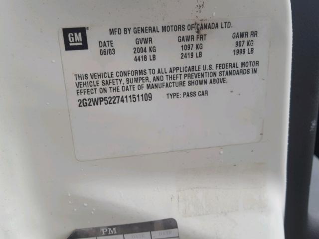 2G2WP522741151109 - 2004 PONTIAC GRAND PRIX WHITE photo 10