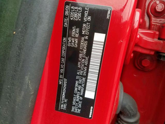 YV1390MS2A2491217 - 2010 VOLVO S40 2.4I RED photo 10