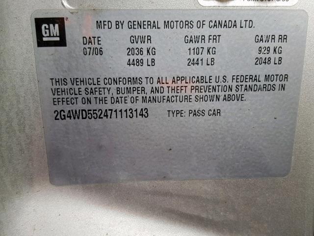 2G4WD552471113143 - 2007 BUICK LACROSSE C SILVER photo 10