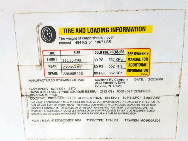 4YDF360266D519669 - 2006 KEYSTONE MONTANA WHITE photo 10