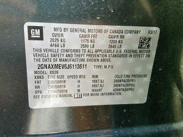 2GNAXMEV6J6113611 - 2018 CHEVROLET EQUINOX PR SILVER photo 10