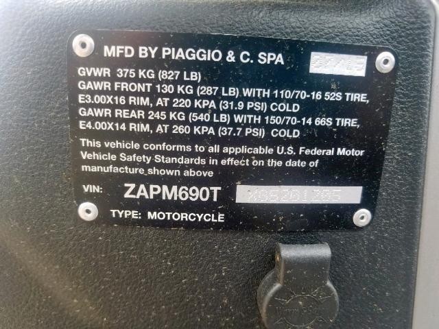 ZAPM690TXG5201205 - 2016 PIAGGIO BV 350 SILVER photo 10