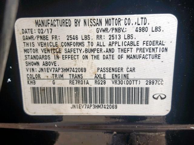 JN1EV7AP3HM742069 - 2017 INFINITI Q50 PREMIU BLACK photo 10