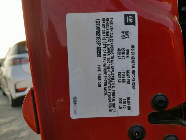 1G2WR52153F165258 - 2003 PONTIAC GRAND PRIX RED photo 10