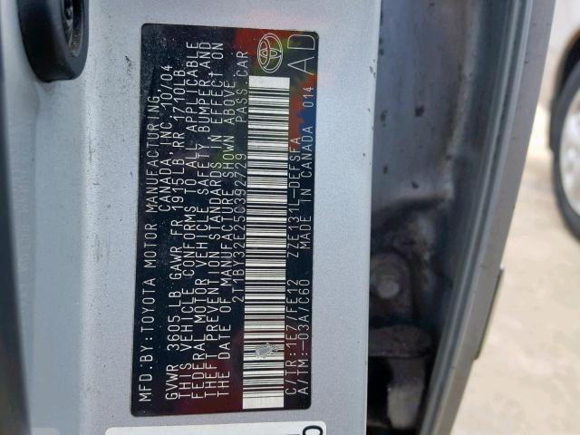 2T1BY32E25C392729 - 2005 TOYOTA COROLLA XR 银色 照片 10