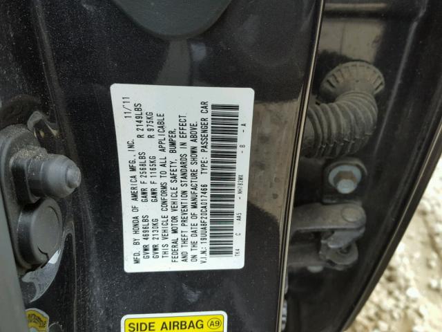 19UUA8F20CA017466 - 2012 ACURA TL GRAY photo 10