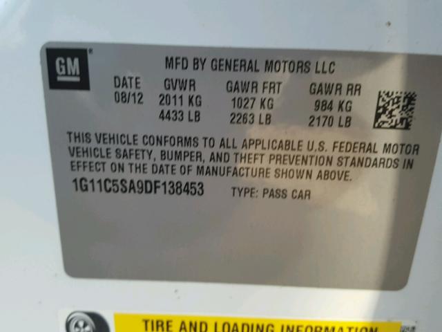 1G11C5SA9DF138453 - 2013 CHEVROLET MALIBU 1LT WHITE photo 10