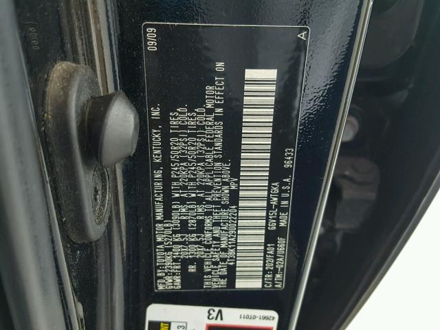 4T3BK11A29U022204 - 2009 TOYOTA VENZA BASE BLACK photo 10