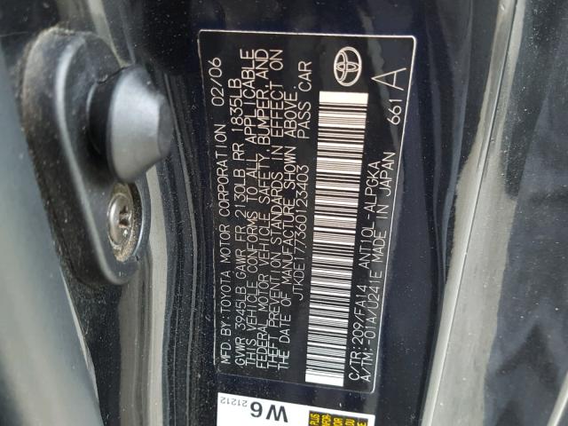 JTKDE177360123403 - 2006 TOYOTA SCION TC შავი ფოტო 10