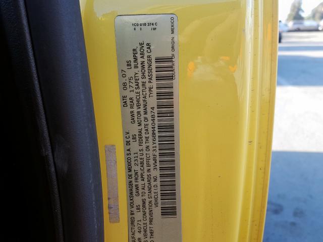 3VWRF31Y68M404874 - 2008 VOLKSWAGEN NEW BEETLE ყვითელი ფოტო 10