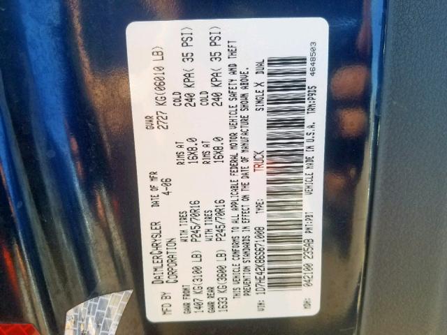 1D7HE42K86S671008 - 2006 DODGE DAKOTA SLT BLUE photo 10