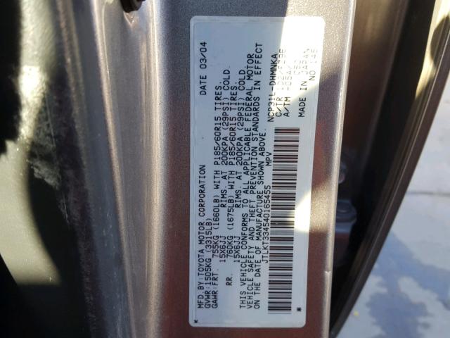 JTLKT334540165455 - 2004 TOYOTA SCION XB Сұр фото 10