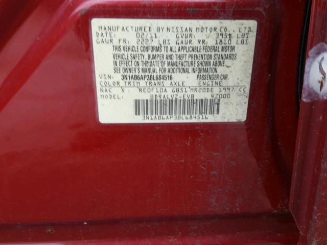 3N1AB6AP3BL684516 - 2011 NISSAN SENTRA 2.0 RED photo 10