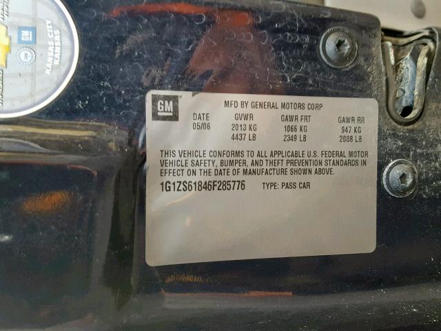 1G1ZS61846F285776 - 2006 CHEVROLET MALIBU MAX BLUE photo 10