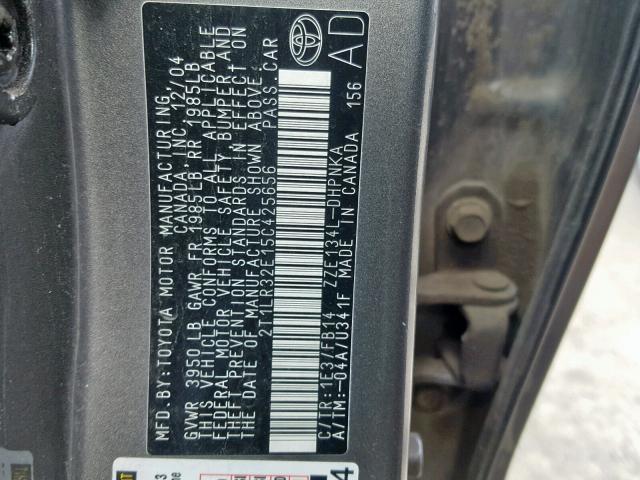 2T1LR32E15C425656 - 2005 TOYOTA COROLLA MA GRAY photo 10