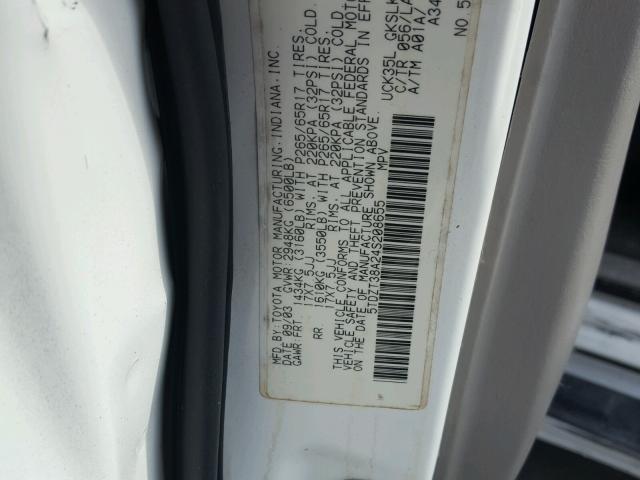 5TDZT38A24S208655 - 2004 TOYOTA SEQUOIA LI WHITE photo 10