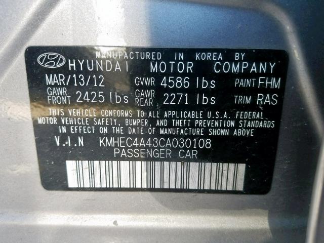 KMHEC4A43CA030108 - 2012 HYUNDAI SONATA HYB SILVER photo 10