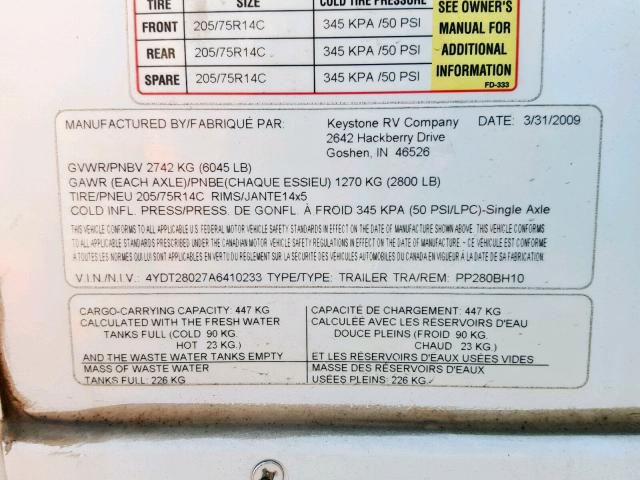 4YDT28027A6410233 - 2010 KEYSTONE PASSPORT თეთრი ფოტო 10