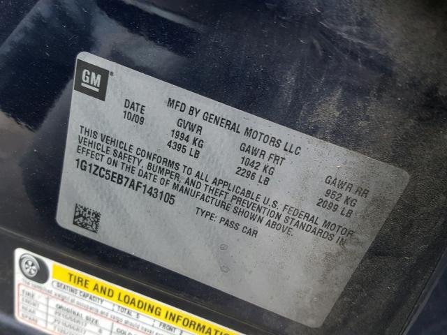 1G1ZC5EB7AF143105 - 2010 CHEVROLET MALIBU 1LT 蓝色 照片 10