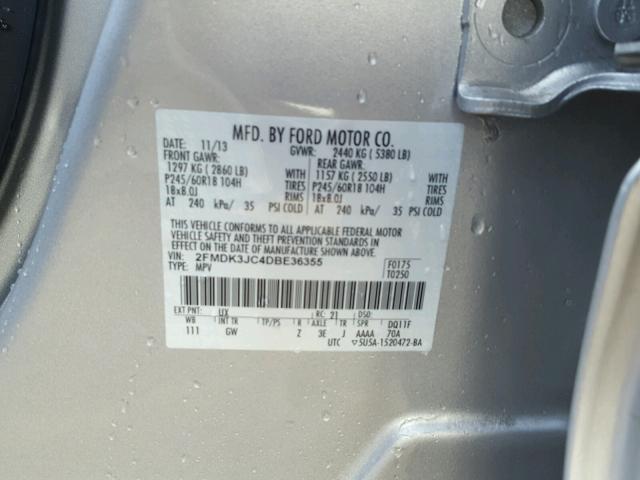 2FMDK3JC4DBE36355 - 2013 FORD EDGE SEL SILVER photo 10