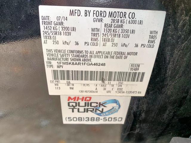 1FM5K8AR1FGA46248 - 2015 FORD EXPLORER P BLACK photo 8