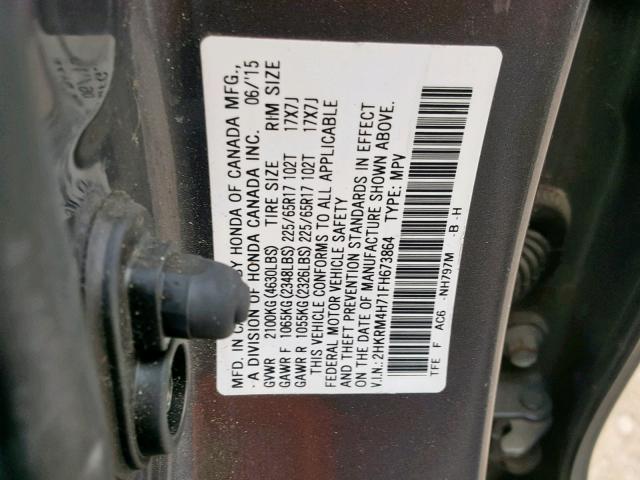 2HKRM4H71FH673864 - 2015 HONDA CR-V EXL GRAY photo 10