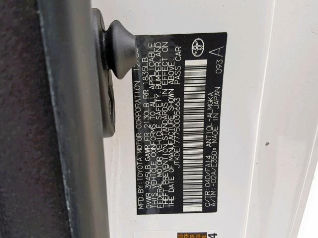 JTKDE177750035663 - 2005 TOYOTA SCION TC თეთრი ფოტო 10