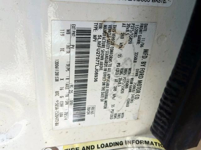 5LMFU27577LJ08936 - 2007 LINCOLN NAVIGATOR 白色 照片 10