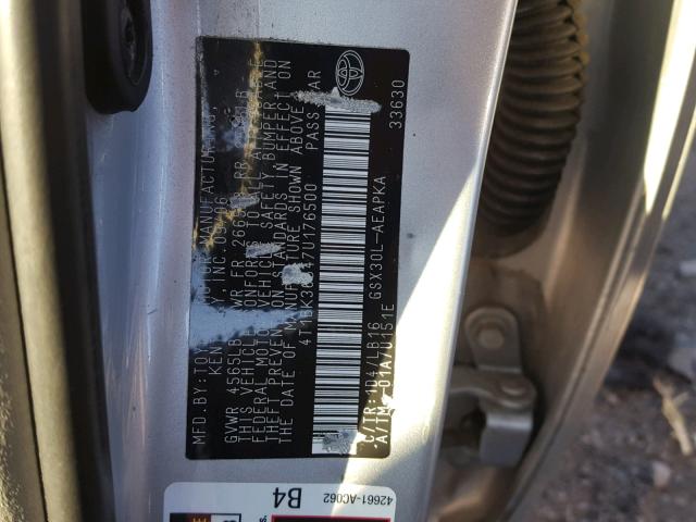 4T1BK36B47U176500 - 2007 TOYOTA AVALON XL SILVER photo 10