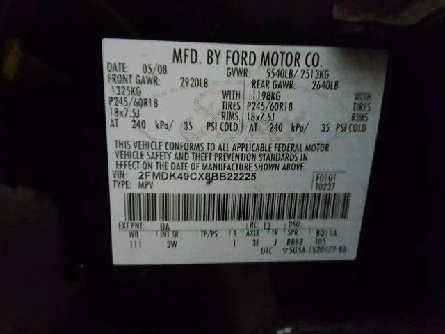 2FMDK49CX8BB22225 - 2008 FORD EDGE LIMIT BLACK photo 10