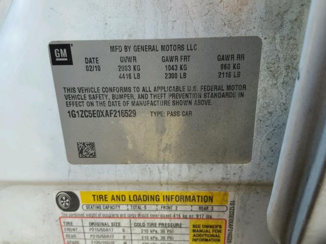 1G1ZC5E0XAF216529 - 2010 CHEVROLET MALIBU 1LT WHITE photo 10