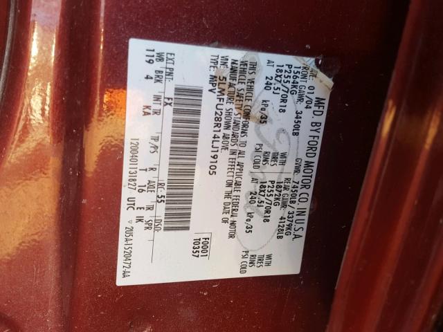 5LMFU28R14LJ19105 - 2004 LINCOLN NAVIGATOR 勃艮第红 照片 10