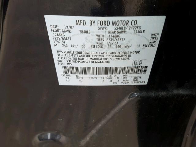 2FMDK36C78BA44095 - 2008 FORD EDGE SE BLACK photo 10