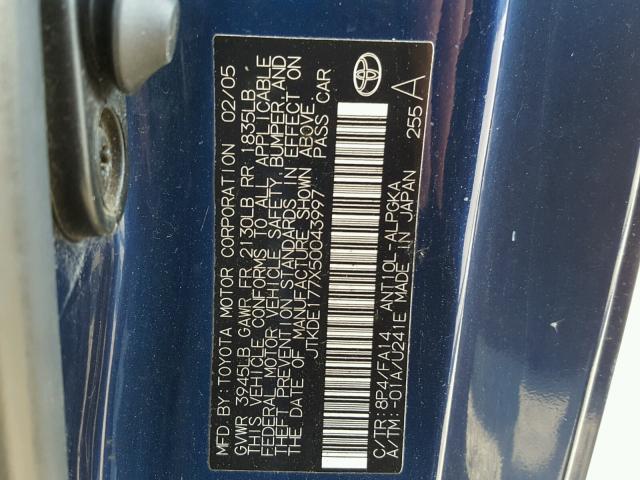 JTKDE177X50043997 - 2005 TOYOTA SCION TC Mavi foto 10