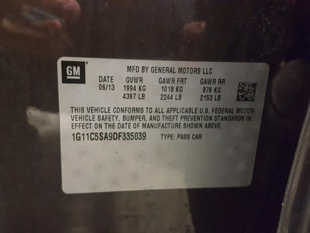 1G11C5SA9DF335039 - 2013 CHEVROLET MALIBU 1LT GRAY photo 10