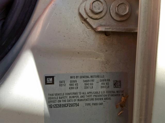 1G1ZC5E09CF290754 - 2012 CHEVROLET MALIBU 1LT GOLD photo 10