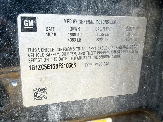 1G1ZC5E15BF210566 - 2011 CHEVROLET MALIBU 1LT BLACK photo 10