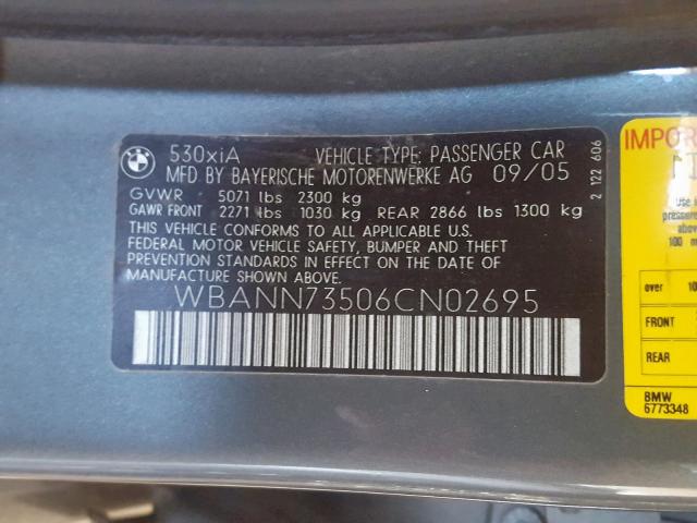 WBANN73506CN02695 - 2006 BMW 530 XIT GRAY photo 10