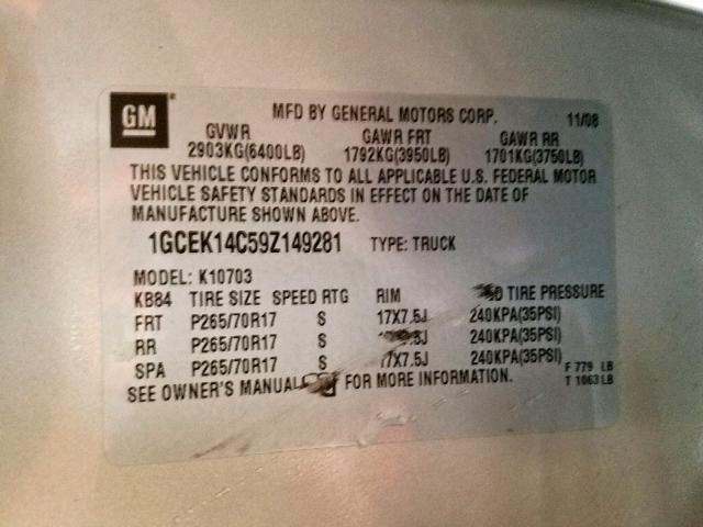 1GCEK14C59Z149281 - 2009 CHEVROLET SILVERADO SILVER photo 10