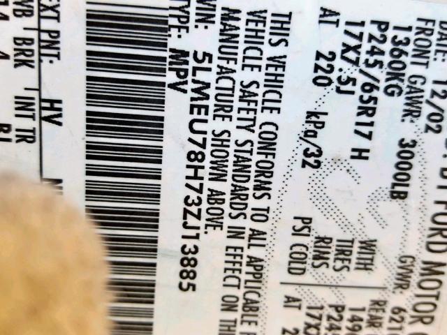 5LMEU78H73ZJ13885 - 2003 LINCOLN AVIATOR 白色 照片 10