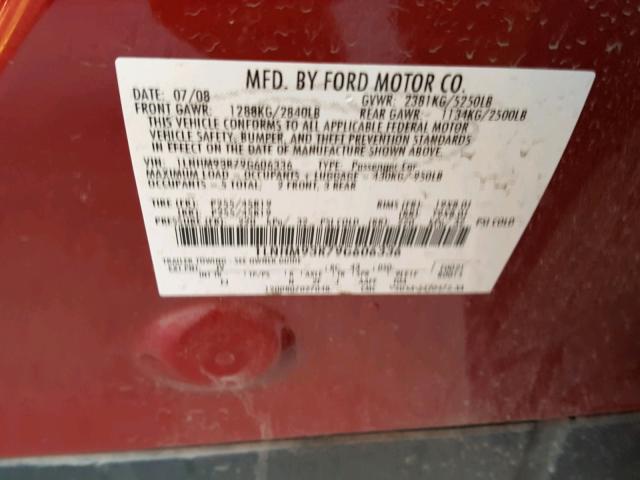 1LNHM93R79G606336 - 2009 LINCOLN MKS RED photo 10