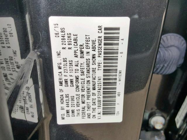 19UUB1F31FA025741 - 2015 ACURA TLX GRAY photo 10