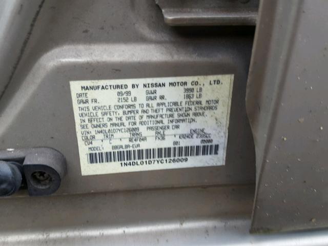 1N4DL01D7YC126009 - 2000 NISSAN ALTIMA XE GOLD photo 10