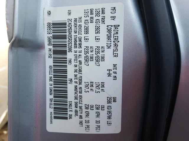 2C4GM68495R263906 - 2005 CHRYSLER PACIFICA T SILVER photo 10