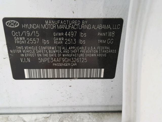 5NPE34AF9GH326125 - 2016 HYUNDAI SONATA SPO WHITE photo 10