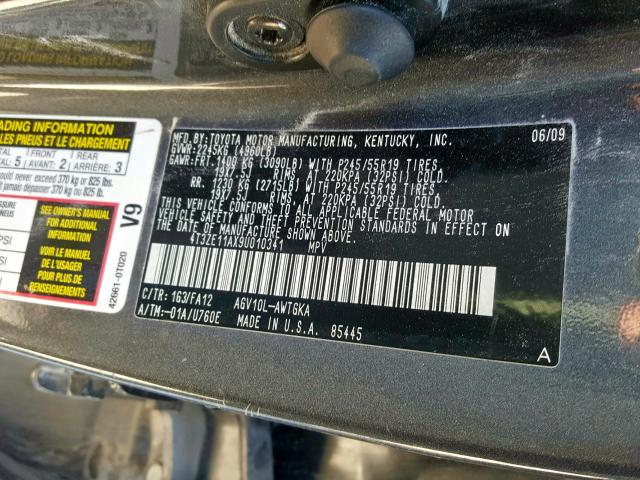 4T3ZE11AX9U010341 - 2009 TOYOTA VENZA GRAY photo 10