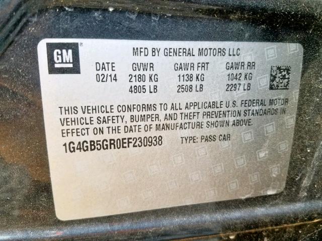 1G4GB5GR0EF230938 - 2014 BUICK LACROSSE BLACK photo 10