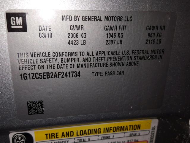 1G1ZC5EB2AF241734 - 2010 CHEVROLET MALIBU 1LT SILVER photo 10